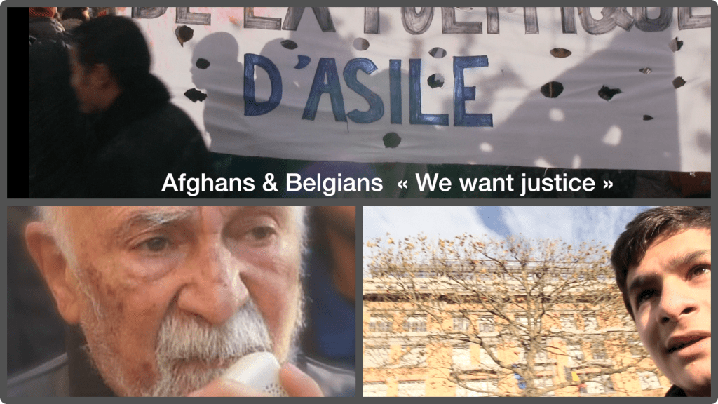 Afghans & Belgians  « We want justice »  Belgen en Afghanen eisen rechtvaardigheid. Zij eisen van België een rechtvaardiger asielbeleid. Image Rémi Dalvio / Michel van der Burg