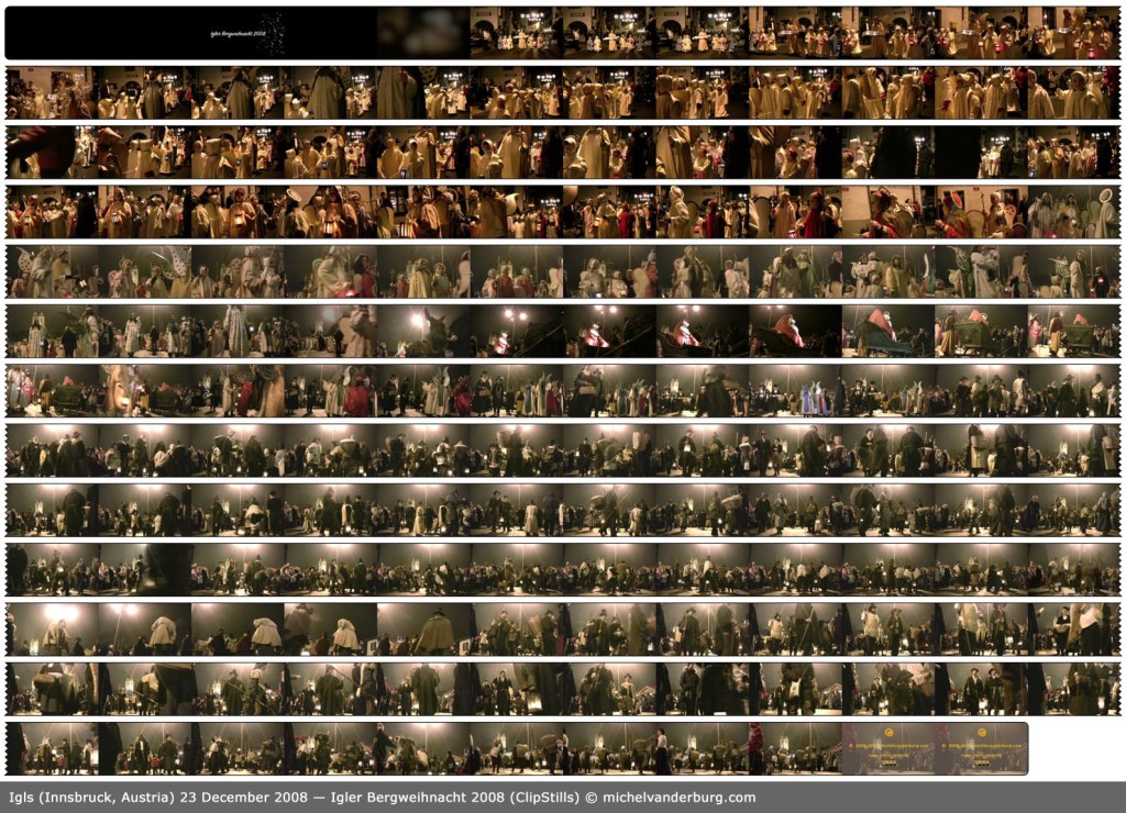 Storyboard (a collage of subsequent frames) of the video "Igler Bergweihnacht 2008".