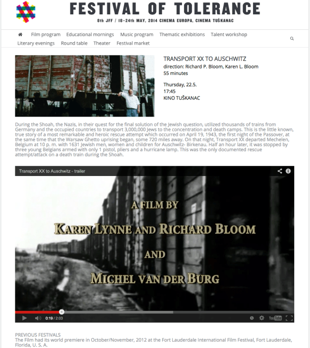 “Transport XX to Auschwitz” screening - Festival of Tolerance | May, 2014, Zagreb, Croatia