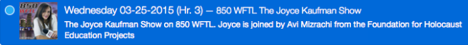 850 WFTL The Joyce Kaufman Show Wednesday 03-25-2015 (Hr. 3) blue