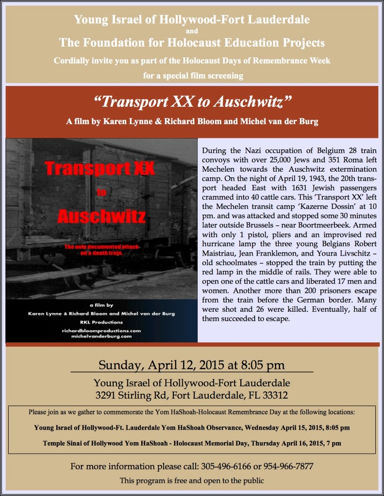 Screening “Transport XX to Auschwitz ” - USA - Remembrance Week 2015